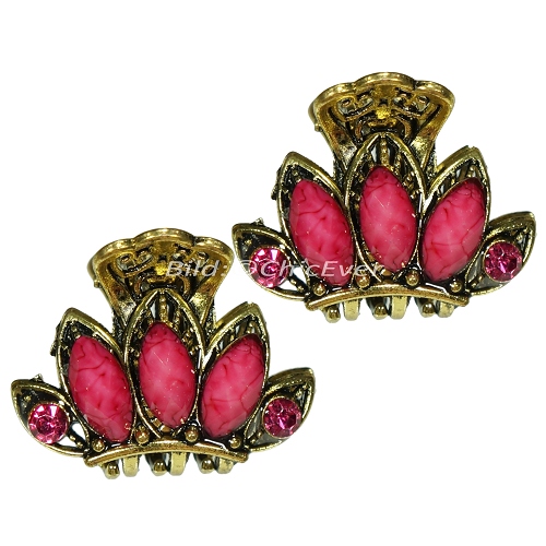 2x Haargreifer Haarklammer Metall Strass Vintage rosa gold 5278 - zum Schließen ins Bild klicken